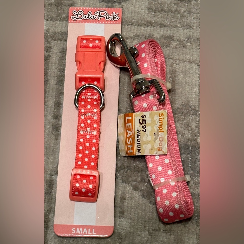 Pink with White Polka Dots - Lulu Park Dog Collar & Simply Dog Leash
